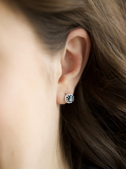 Marrakesh Rainbow Moonstone Crown Stud Earrings in Sterling Silver