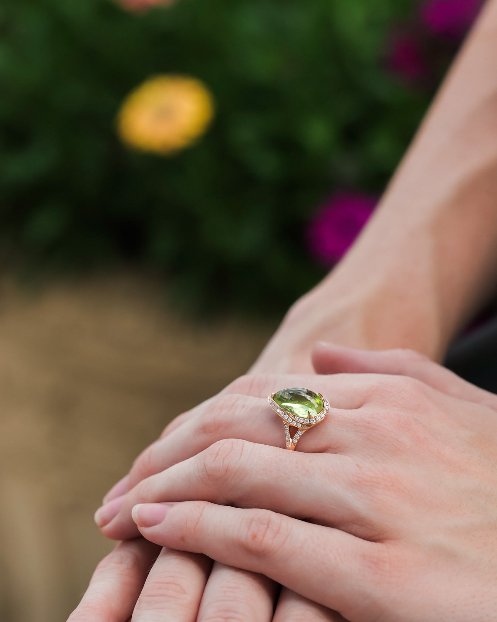 Peridot Glow Diamond Accented Pear Shape Ring