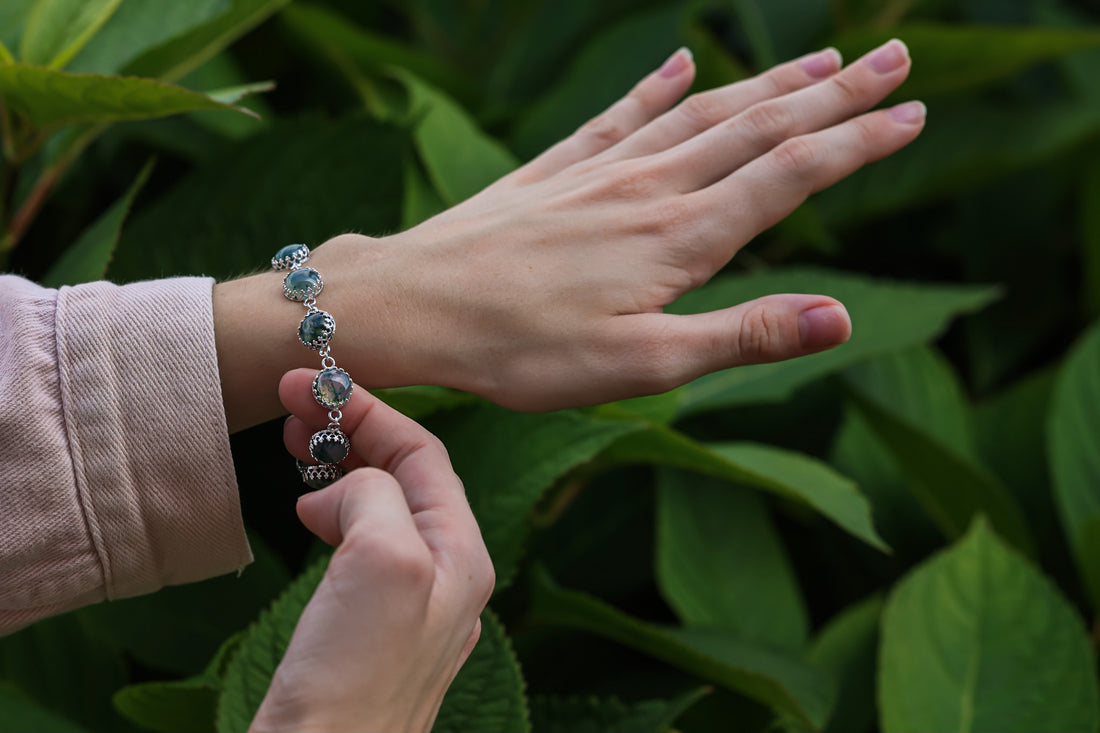 Green Moss Agate Marrakesh Argentium Silver Bracelet