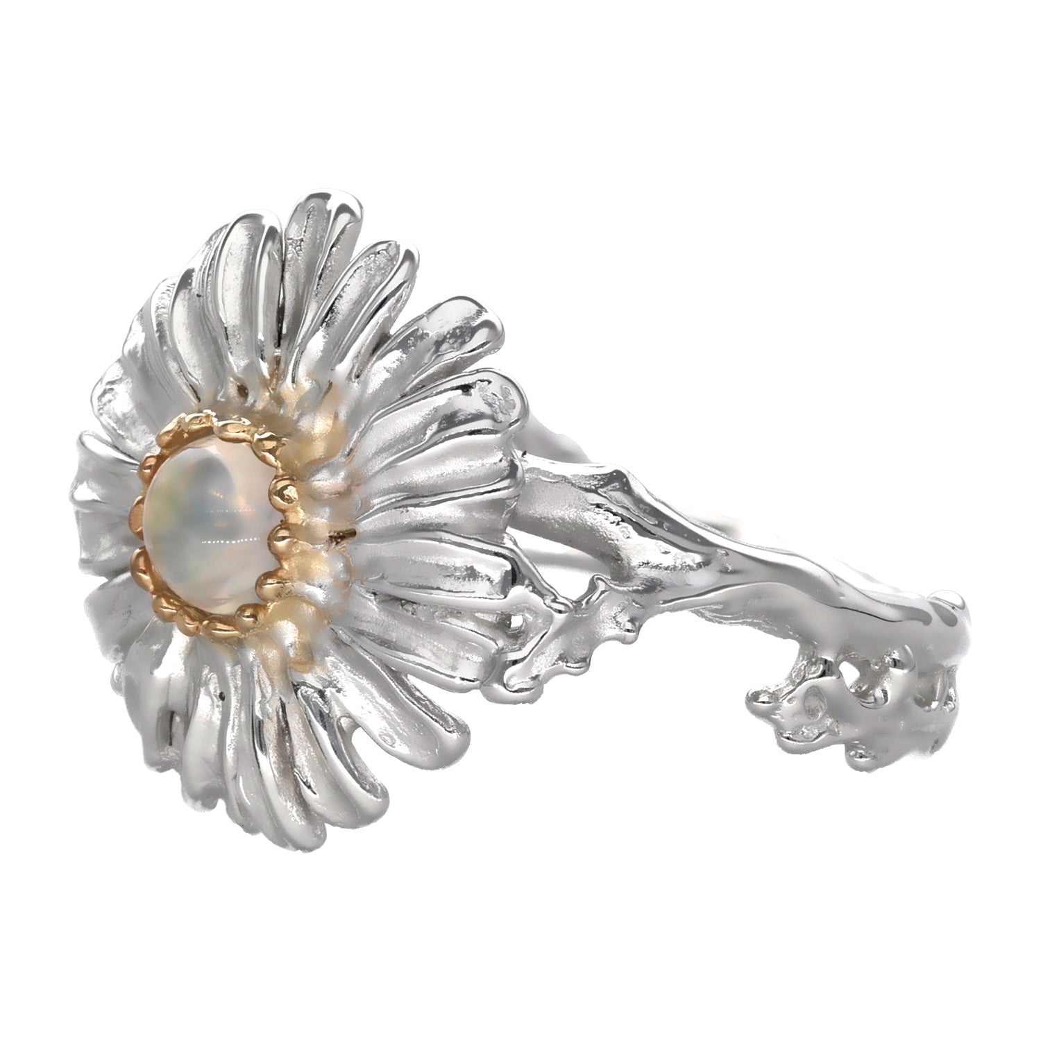 Silver Rainbow Moonstone Ring, Summer Daisy