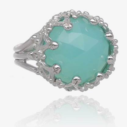 Duchess Relic Ring in Rose Cut Aqua Chalcedony and Sterling