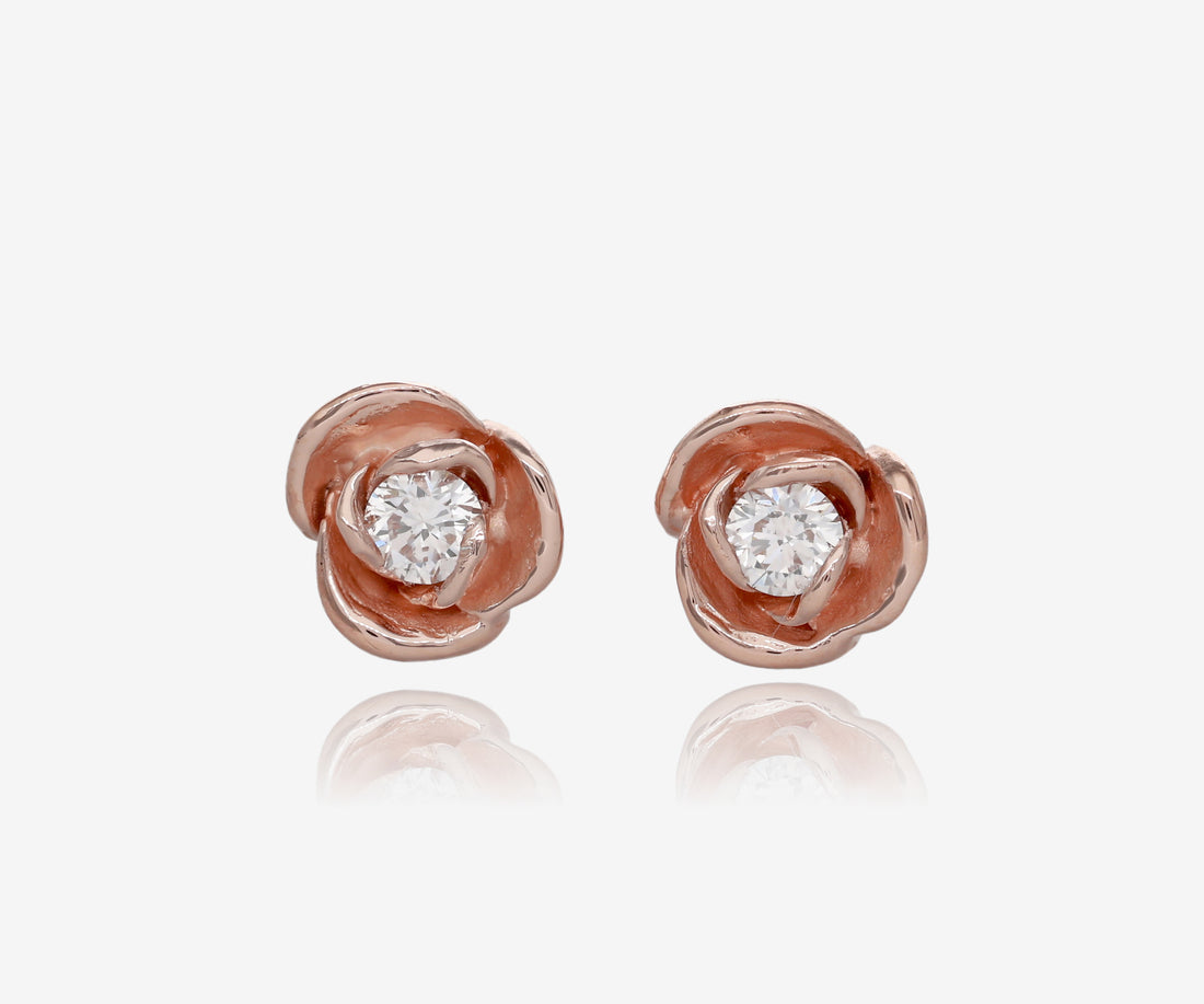 0.24ct TDW Diamond Earring Studs Rose Gold, Petite Rosebud