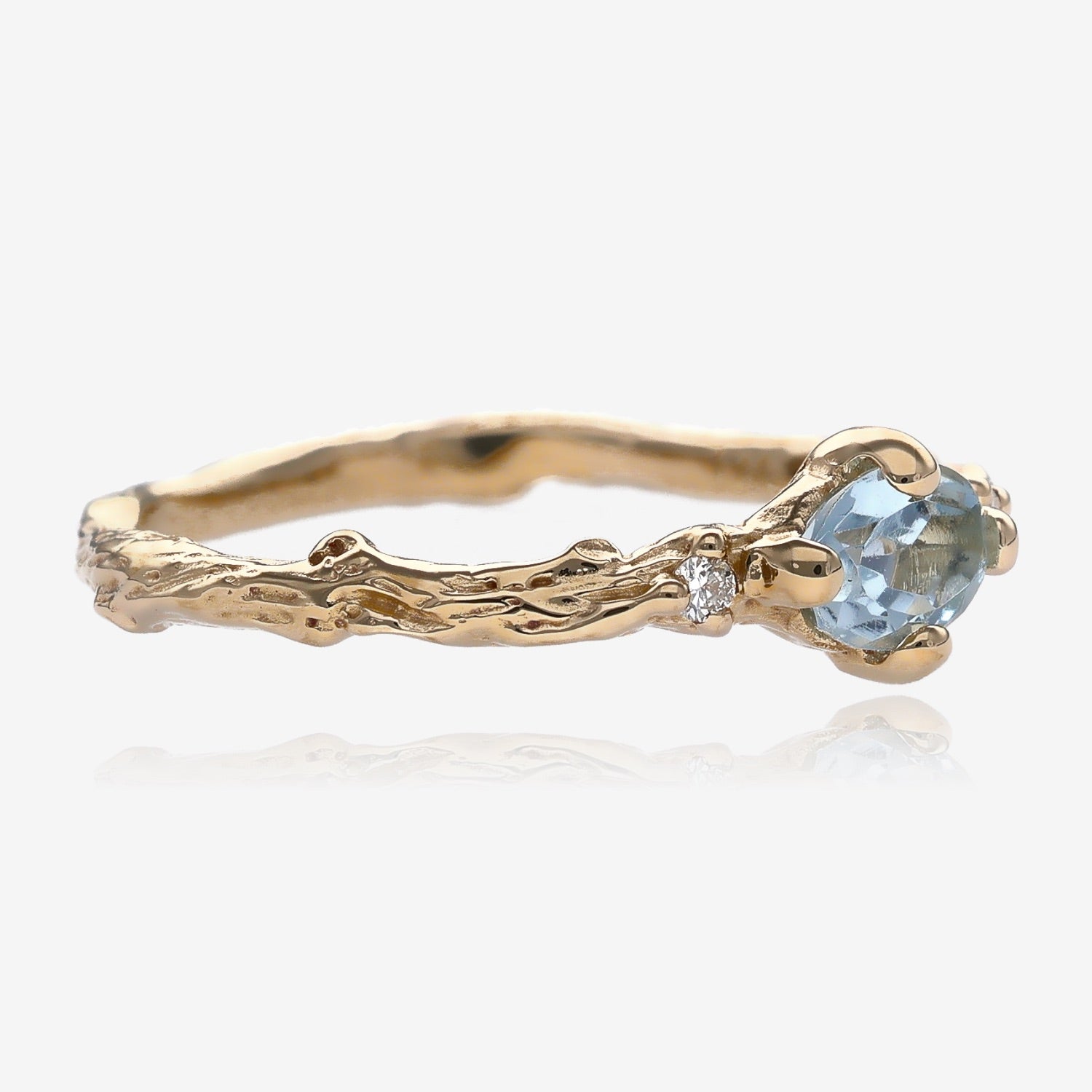 Aquamarine and Diamond Branch Band in Gold