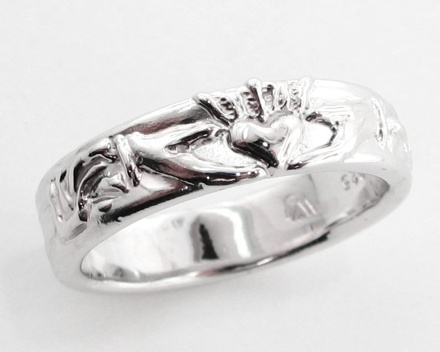 Silver Wedding Band, Claddagh Ring