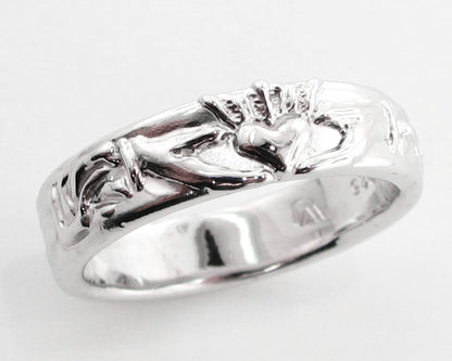 Silver Wedding Band, Claddagh Ring