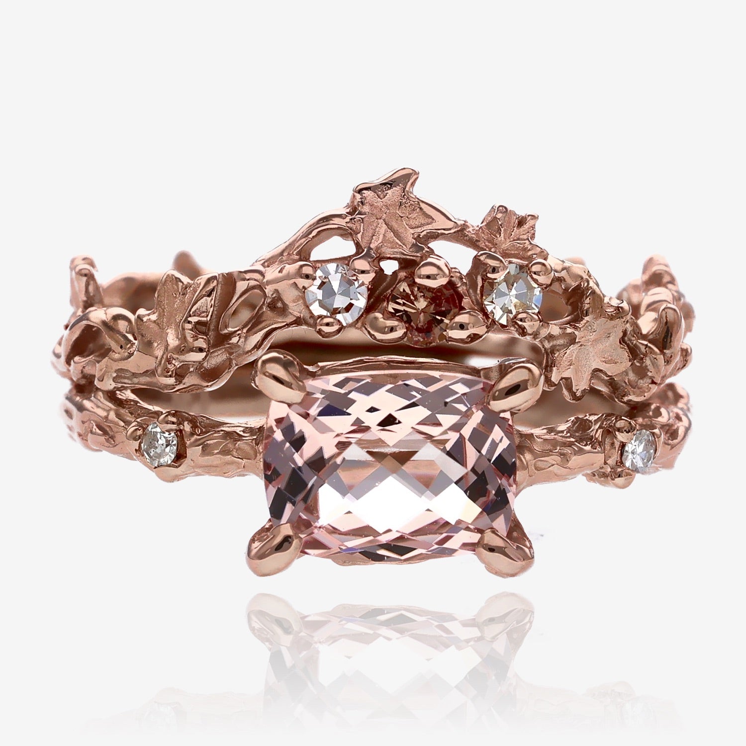 Morganite Rose Gold Enchanted Forest Wedding Set