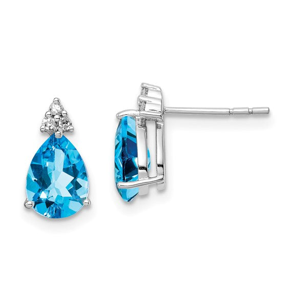 Sterling Silver Diamond &amp; Light Swiss Blue Topaz Post Earrings