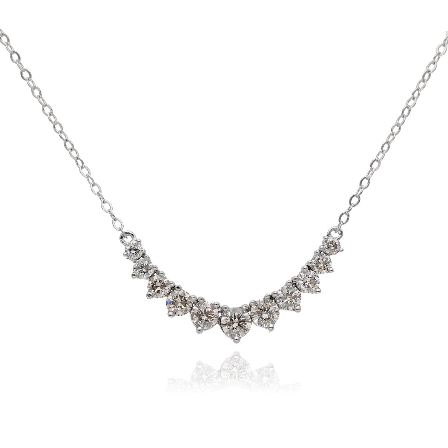 11 Diamond Station Necklace 14K White Gold