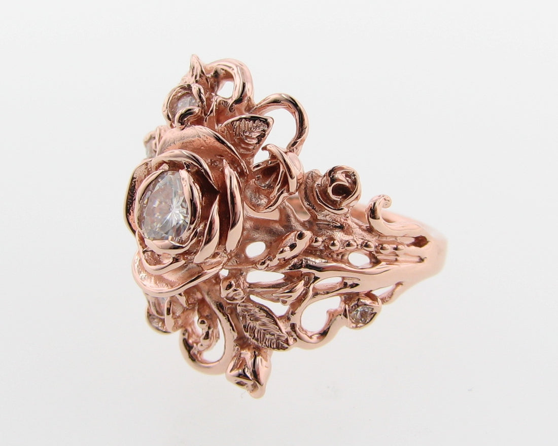 Moissanite Rose Gold Wedding Set, Jane Rose Ring