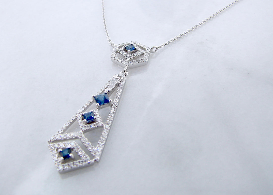 .48ct TDW Diamond &amp; .33CTW Blue Sapphire White Gold