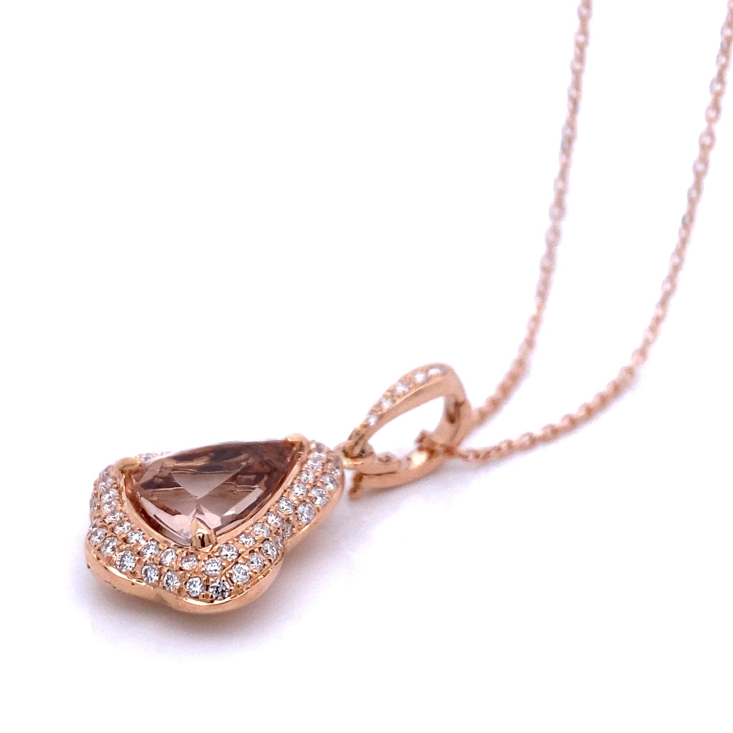 Blushing Morganite Rose Gold Diamond Trillion Pendant