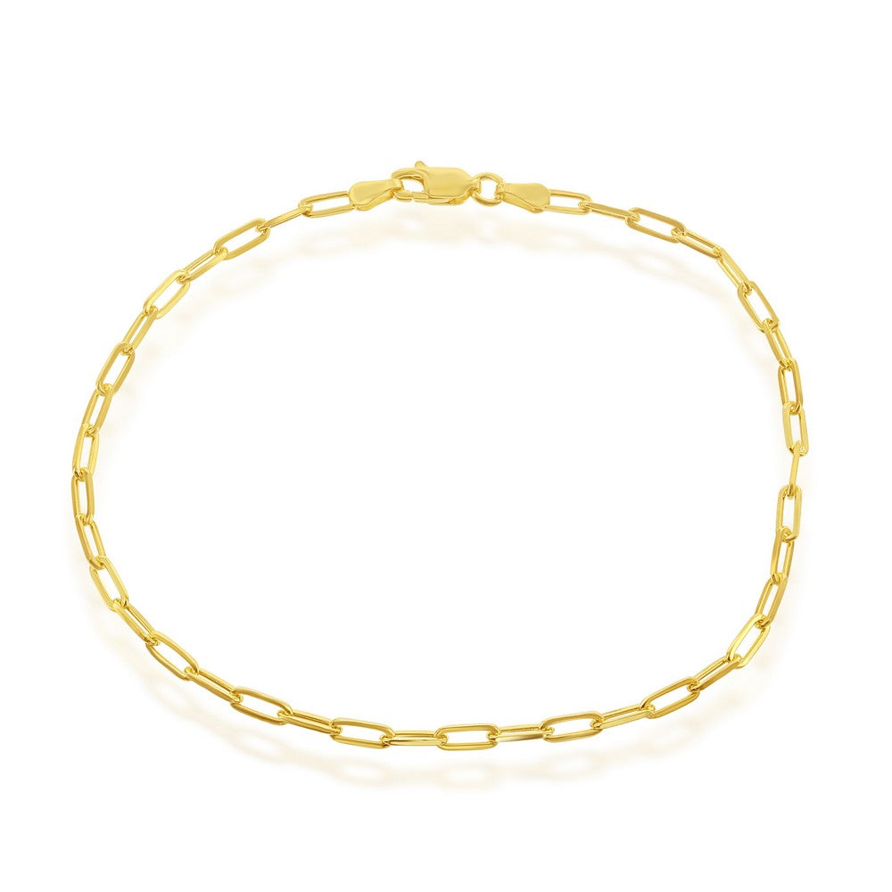 Sterling Silver, 2.8mm Paper Clip Anklet - Gold Plated