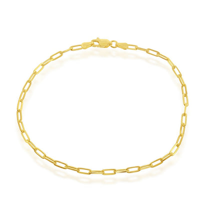 Sterling Silver, 2.8mm Paper Clip Anklet - Gold Plated