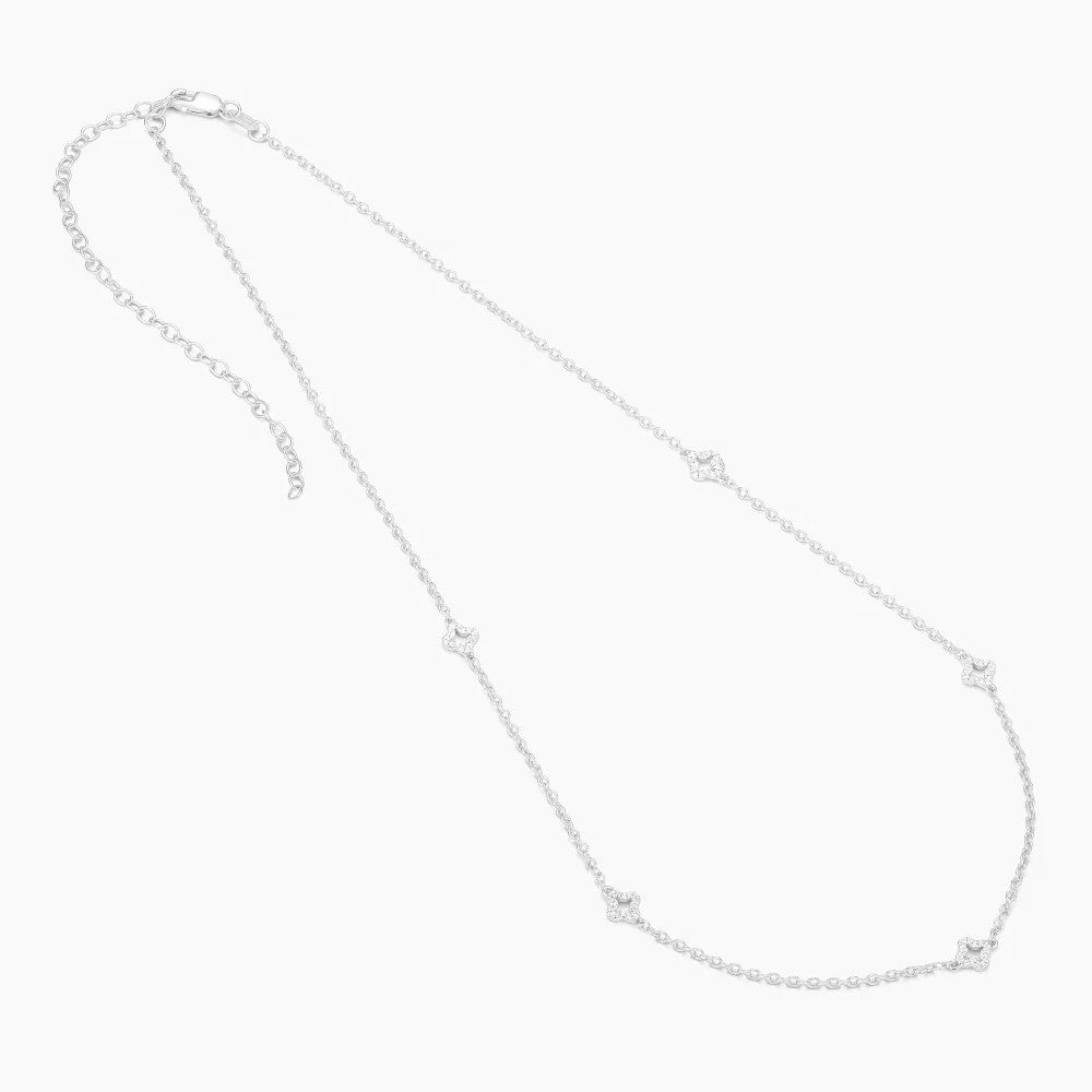 Diamond Station Silver Chain Necklace