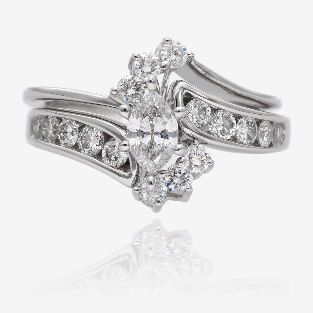 1.10 Marquise Diamond 14K Interlocking Bypass White Gold Wedding Set