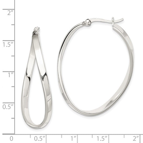 Sterling Silver Polished and Twisted Oval Hoop Earrings
