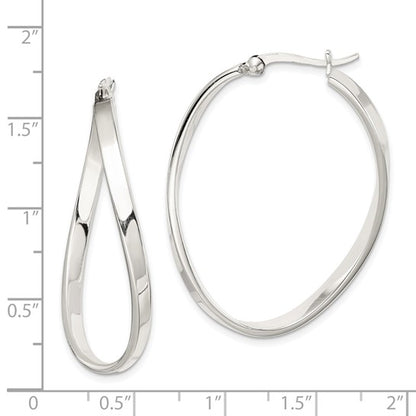 Sterling Silver Polished and Twisted Oval Hoop Earrings