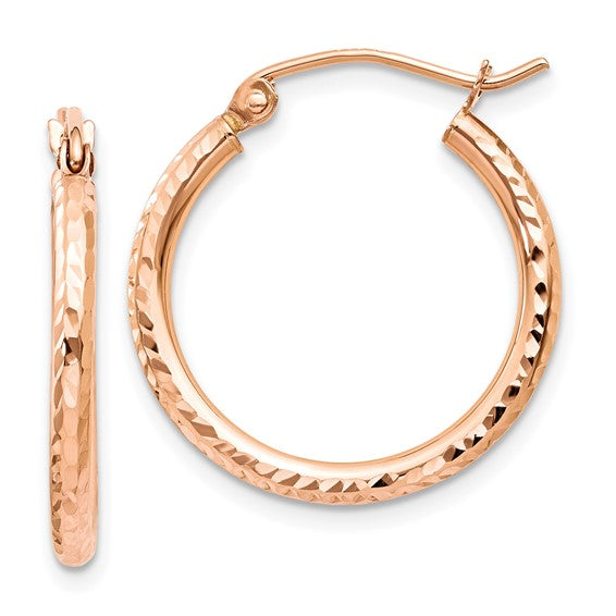 14k Rose Gold Diamond-cut Faceted Hoop Earrings