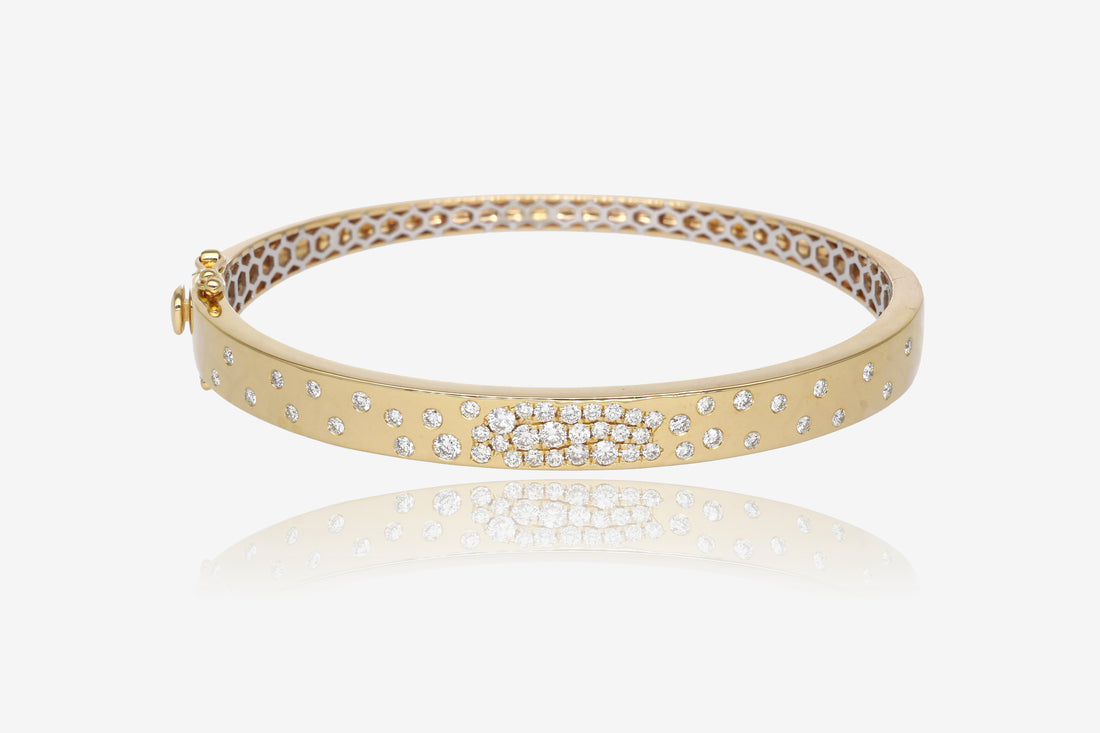 Starry Nights Pavé Diamond Hinged Gold Bangle Bracelet