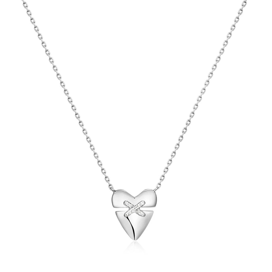 Silver Heart Kiss Pavé Necklace