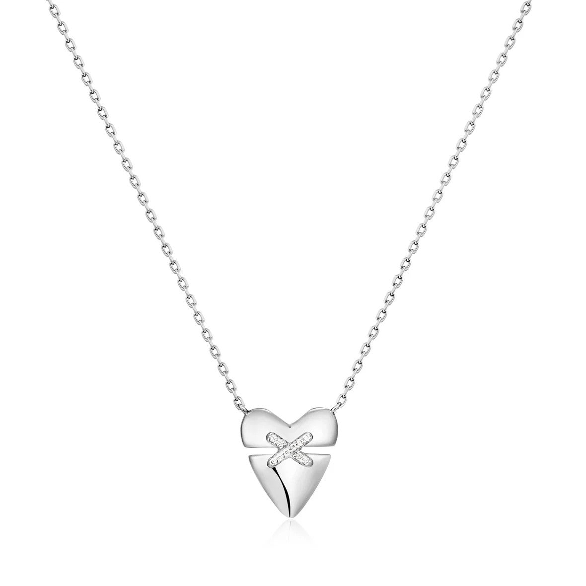 Silver Heart Kiss Pavé Necklace