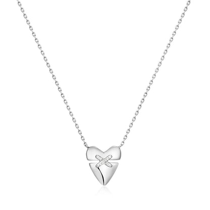 Silver Heart Kiss Pavé Necklace