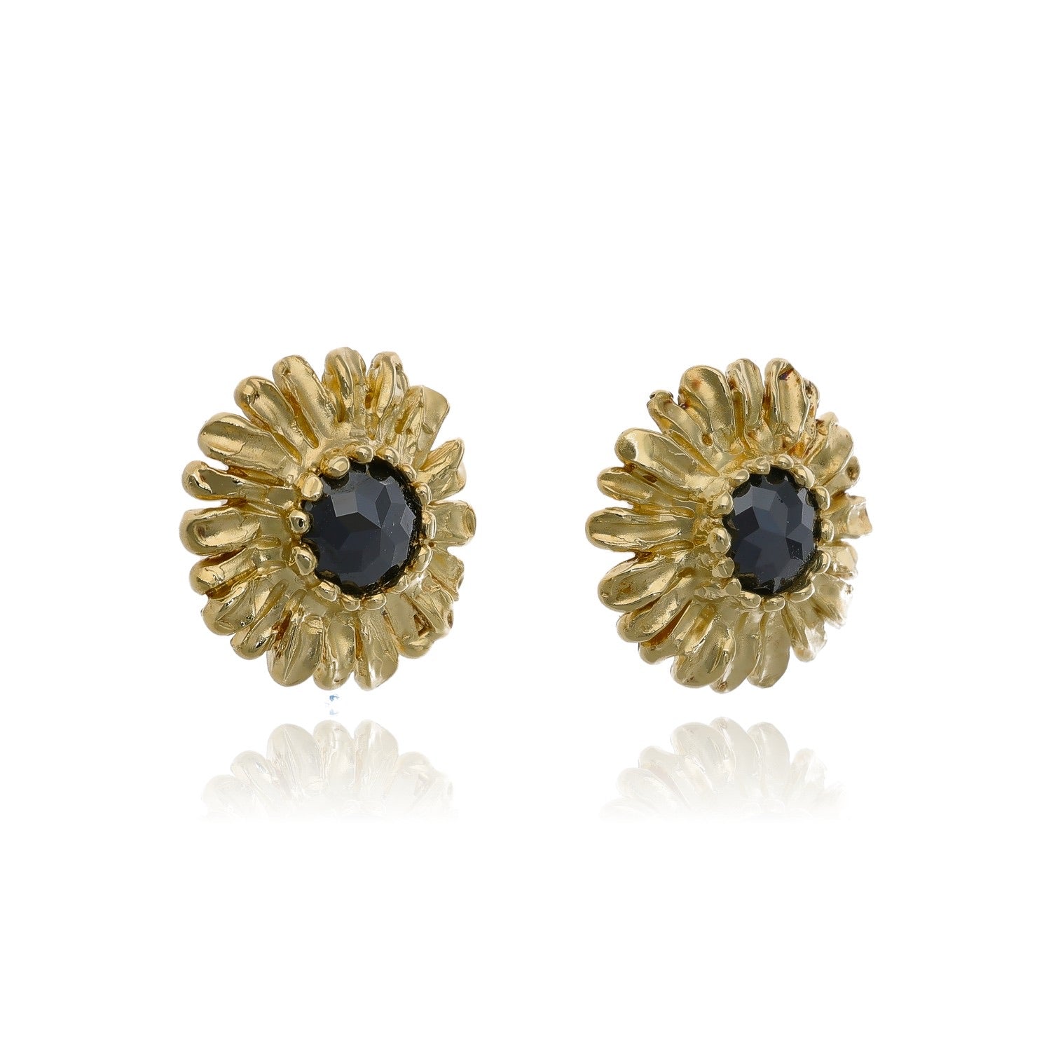 Black Diamond Sunflower Earring Studs