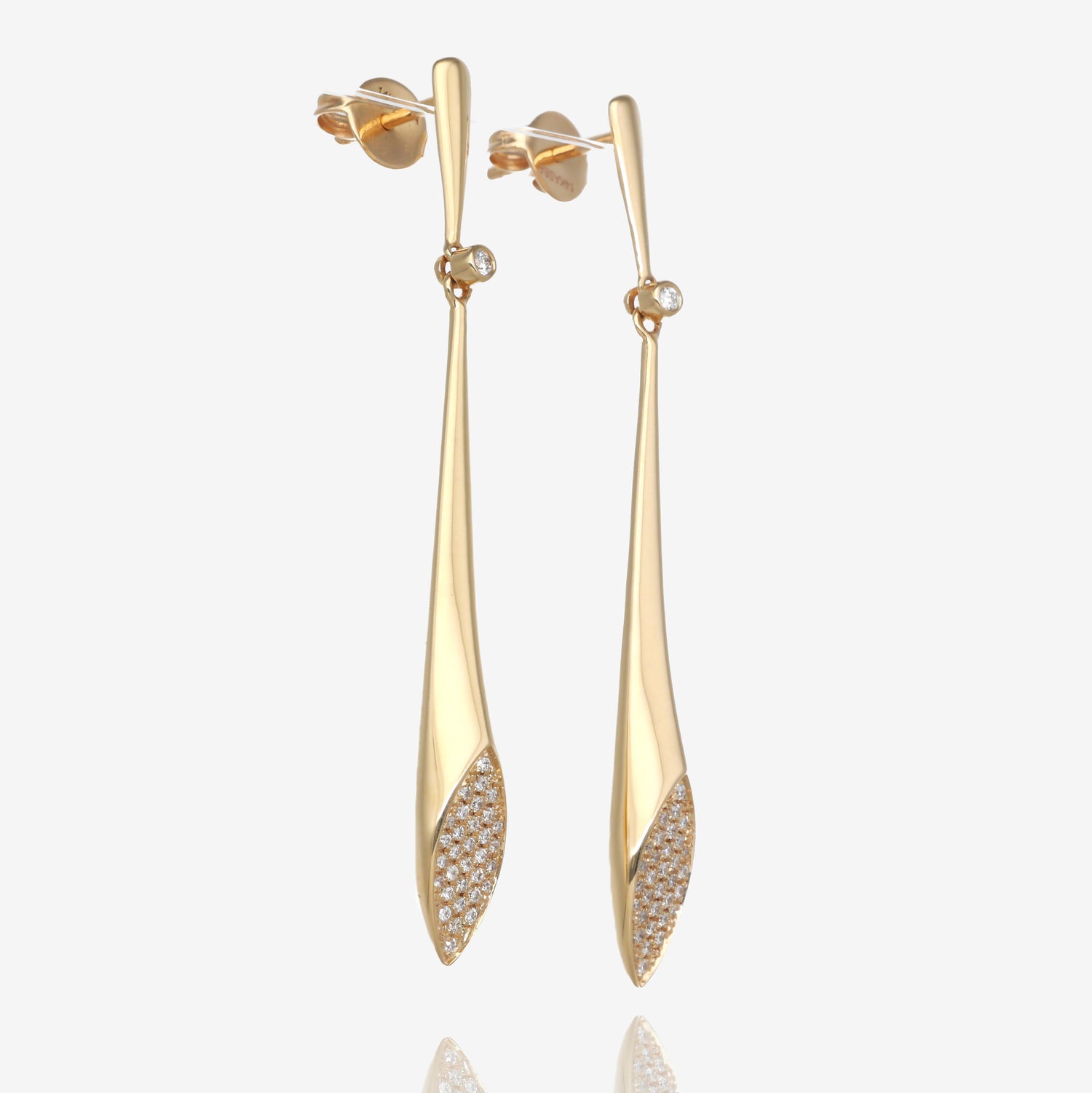 Bubbly Flutes: 14K Yellow Gold Diamond Earrings