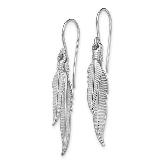 Sterling Silver Double Feathers Dangle Earrings