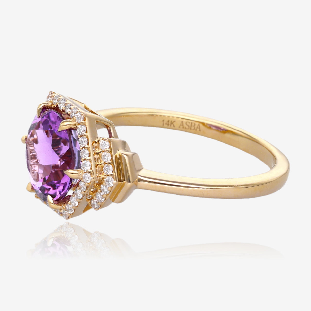 Art Deco Hexagon Amethyst Diamond Accented Ring