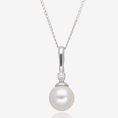 Celestial Glow: Akoya Pearl &amp; Diamond Accent Necklace