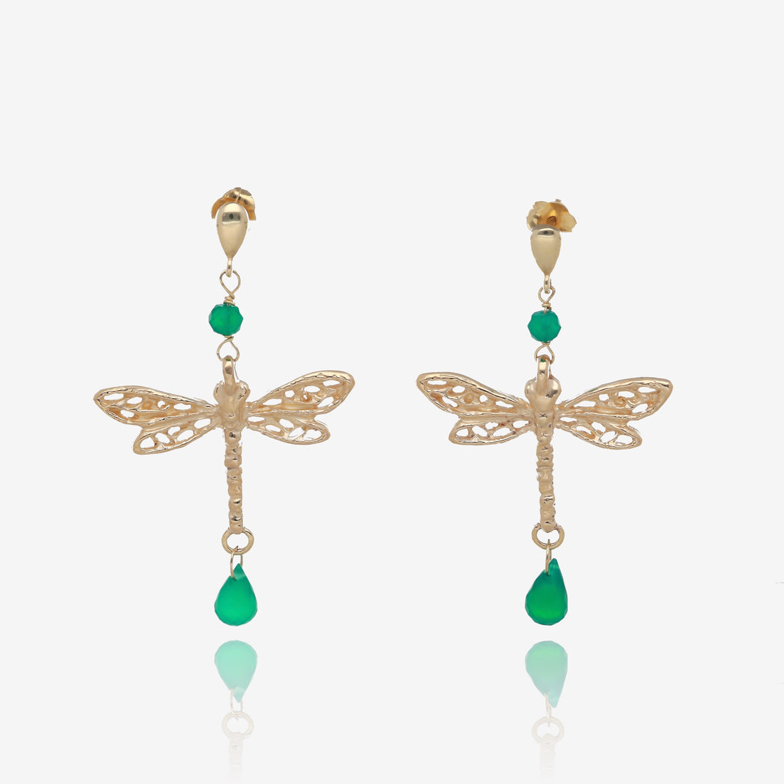 Dragonfly Dangle Earrings in Lush Green and Gold