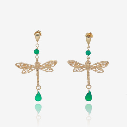 Dragonfly Dangle Earrings in Lush Green and Gold
