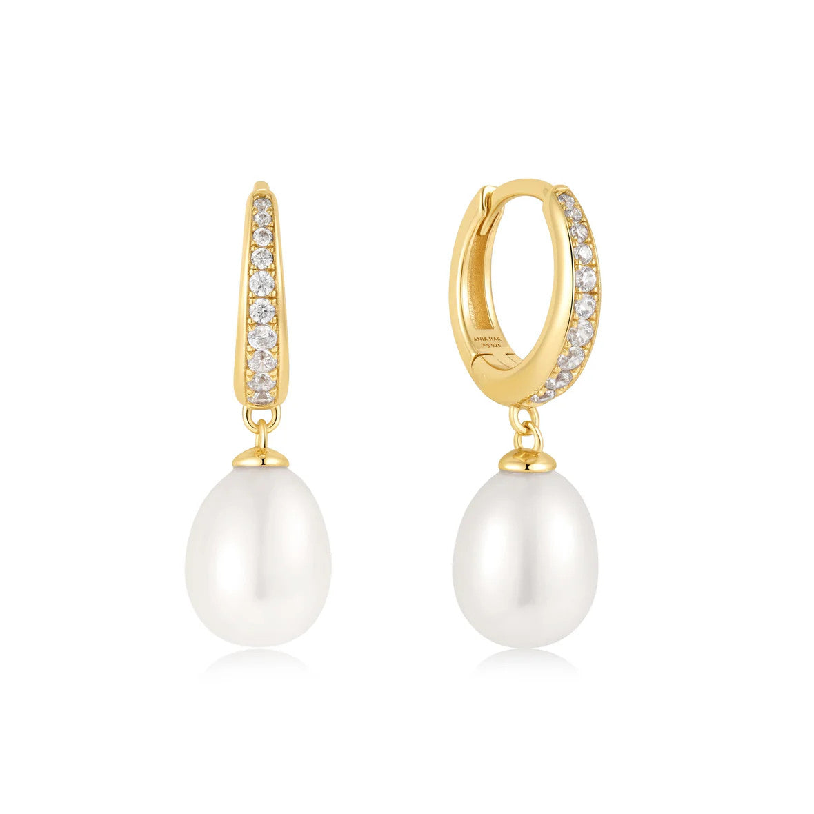 Freshwater Pearl and White Cubic Zirconia Pavé Drop Huggies