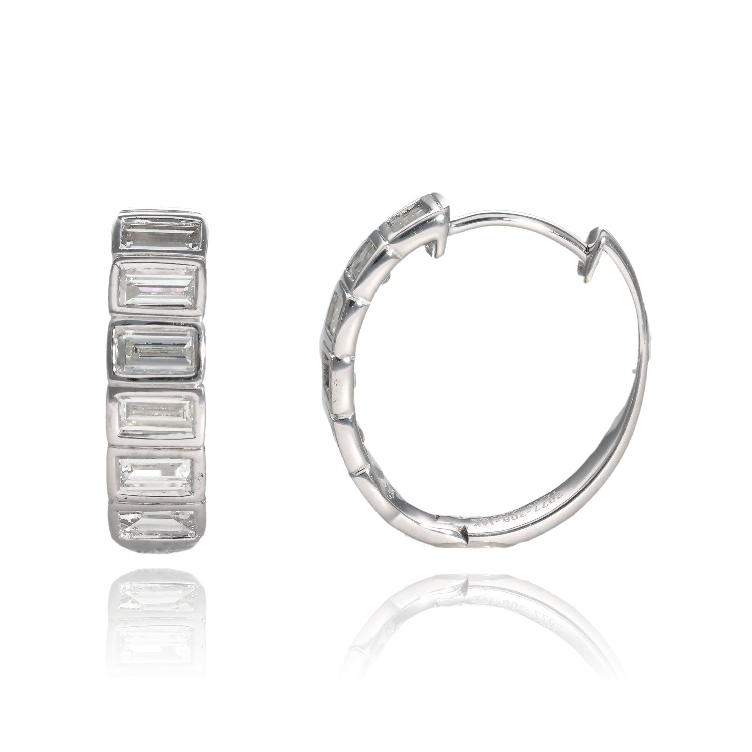 Horizontal Baguette Diamond Hoop Earrings