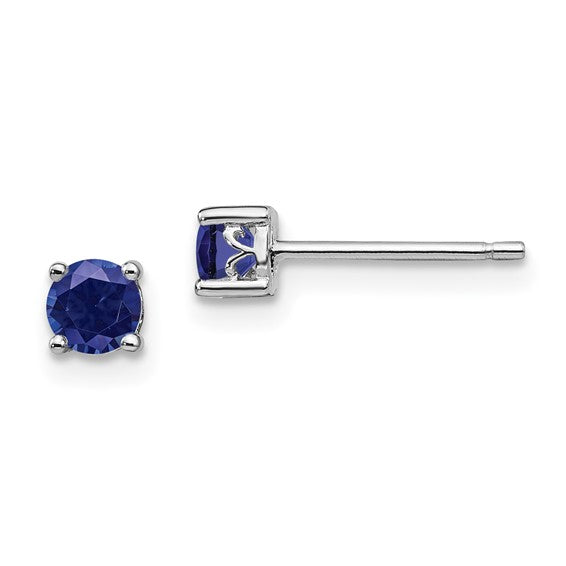 Silver 4mm Round September Birthstone Created Sapphire  Ear Studs