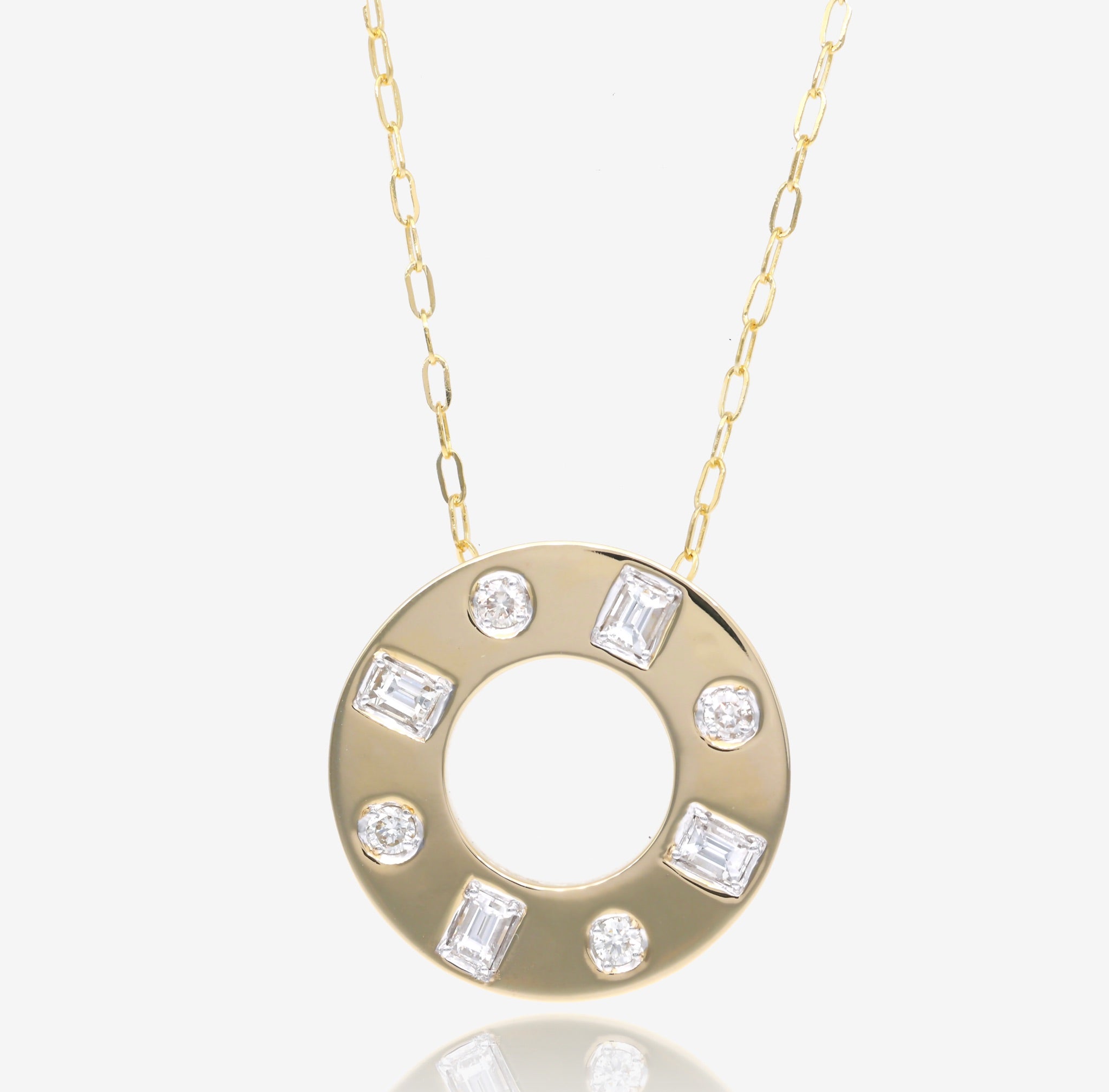 Diamonds in Orbit Pendant in 14K Yellow Gold