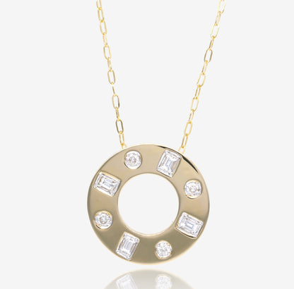Diamonds in Orbit Pendant in 14K Yellow Gold