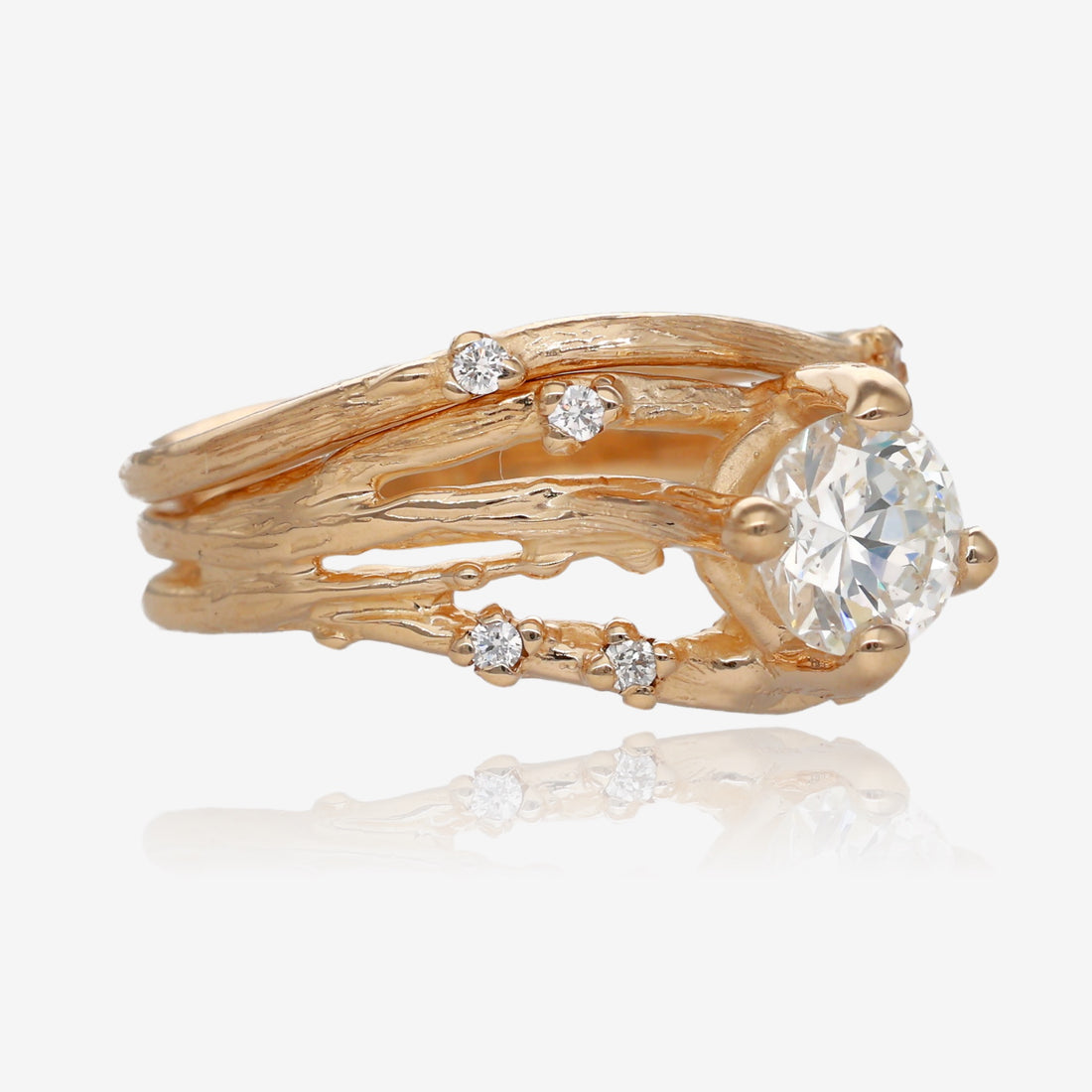 Cherry Blossom Diamond Yellow Gold Wedding Set