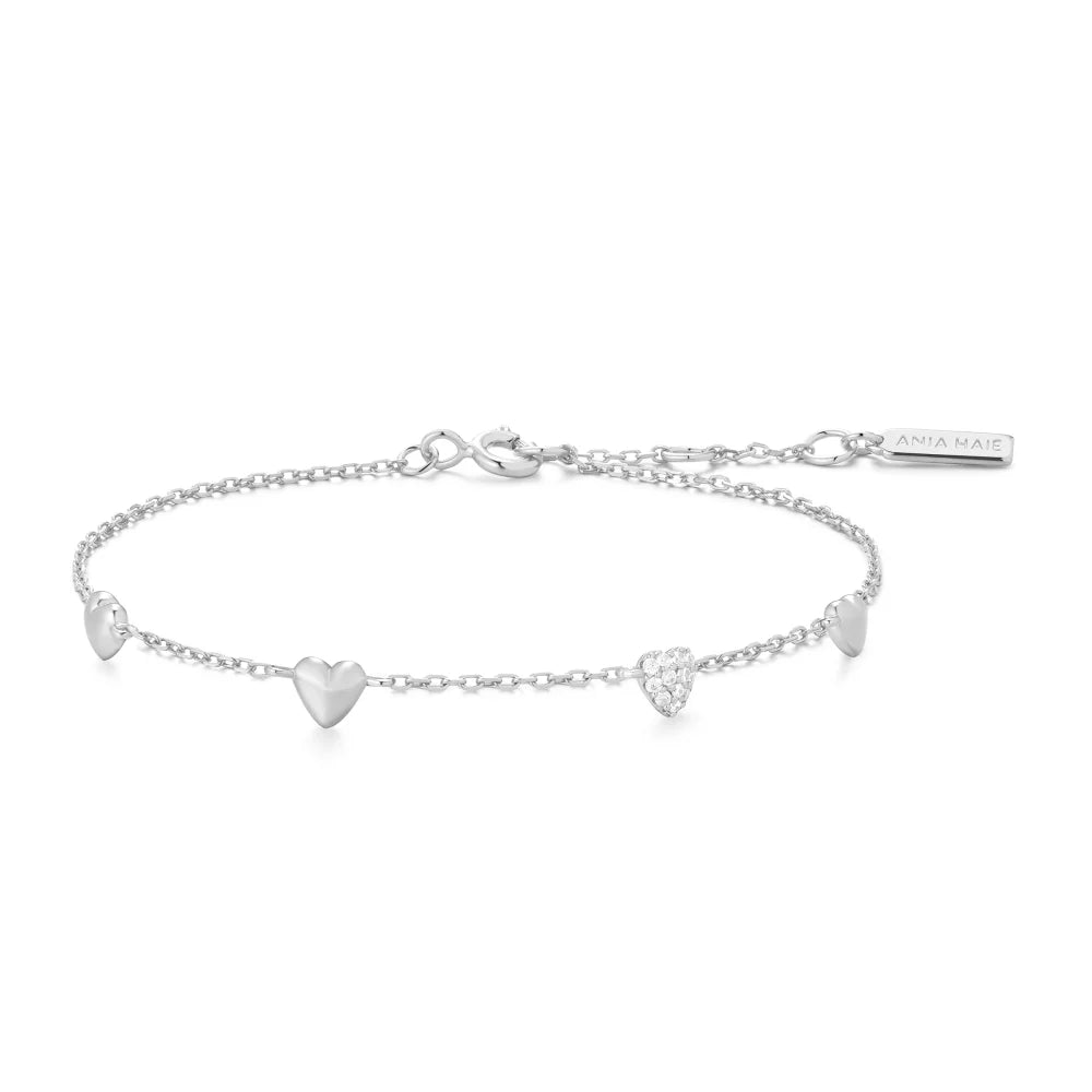 Pavé Puffed Heart Station Bracelet