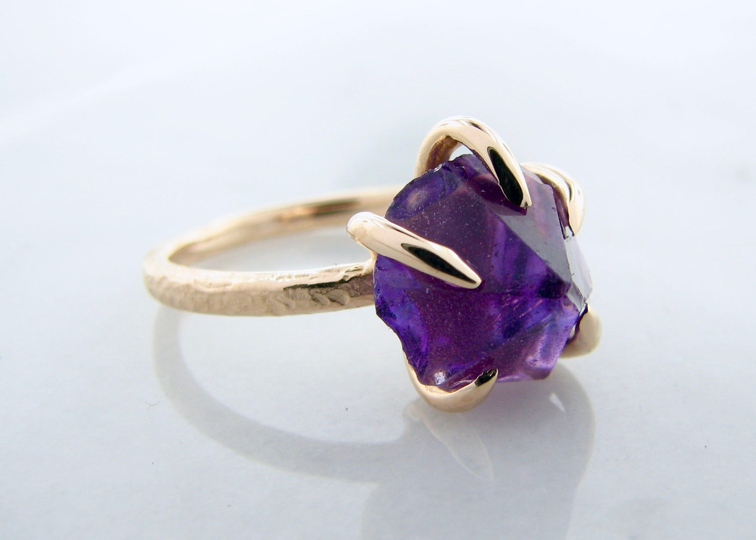 Raw Amethyst Glacier ring in 14k Yellow Gold