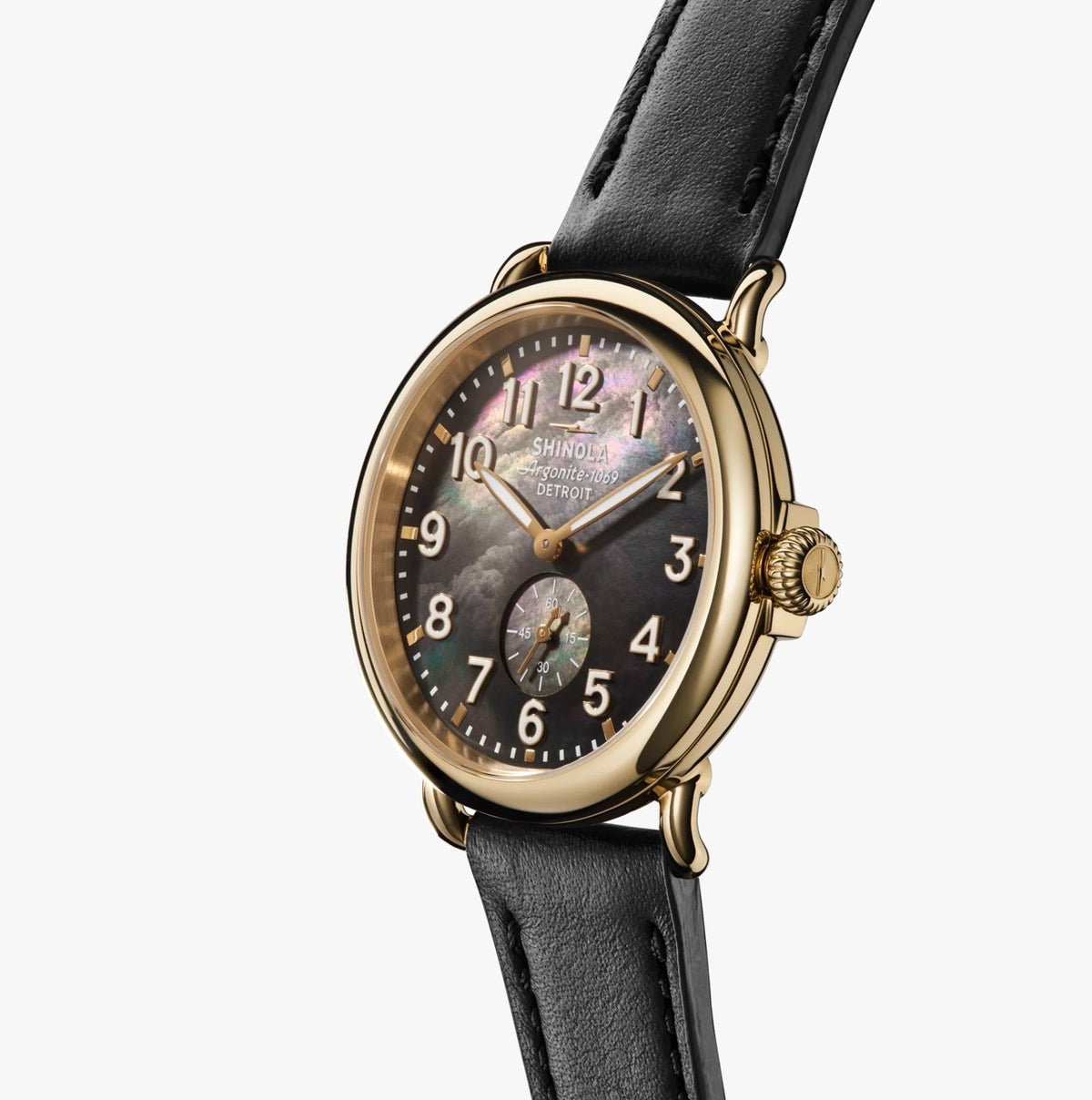 SHINOLA Men’s Runwell Black Mother of Pearl Watch Gold Tone