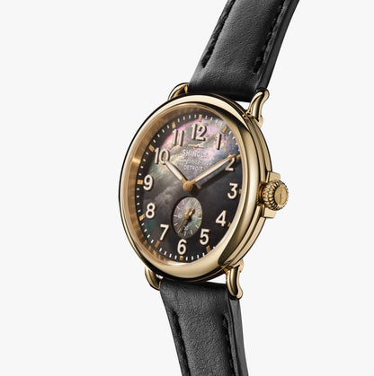 SHINOLA Men’s Runwell Black Mother of Pearl Watch Gold Tone