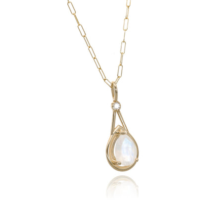 Raindrop Moonstone Pendant in Yellow Gold