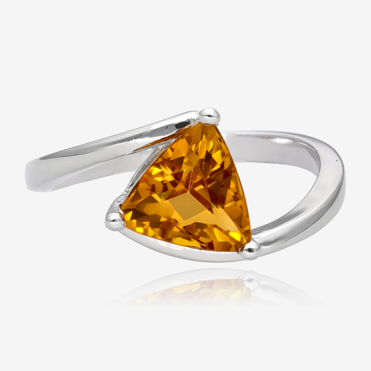 Golden Glowing Citrine Trillion Silver Ring