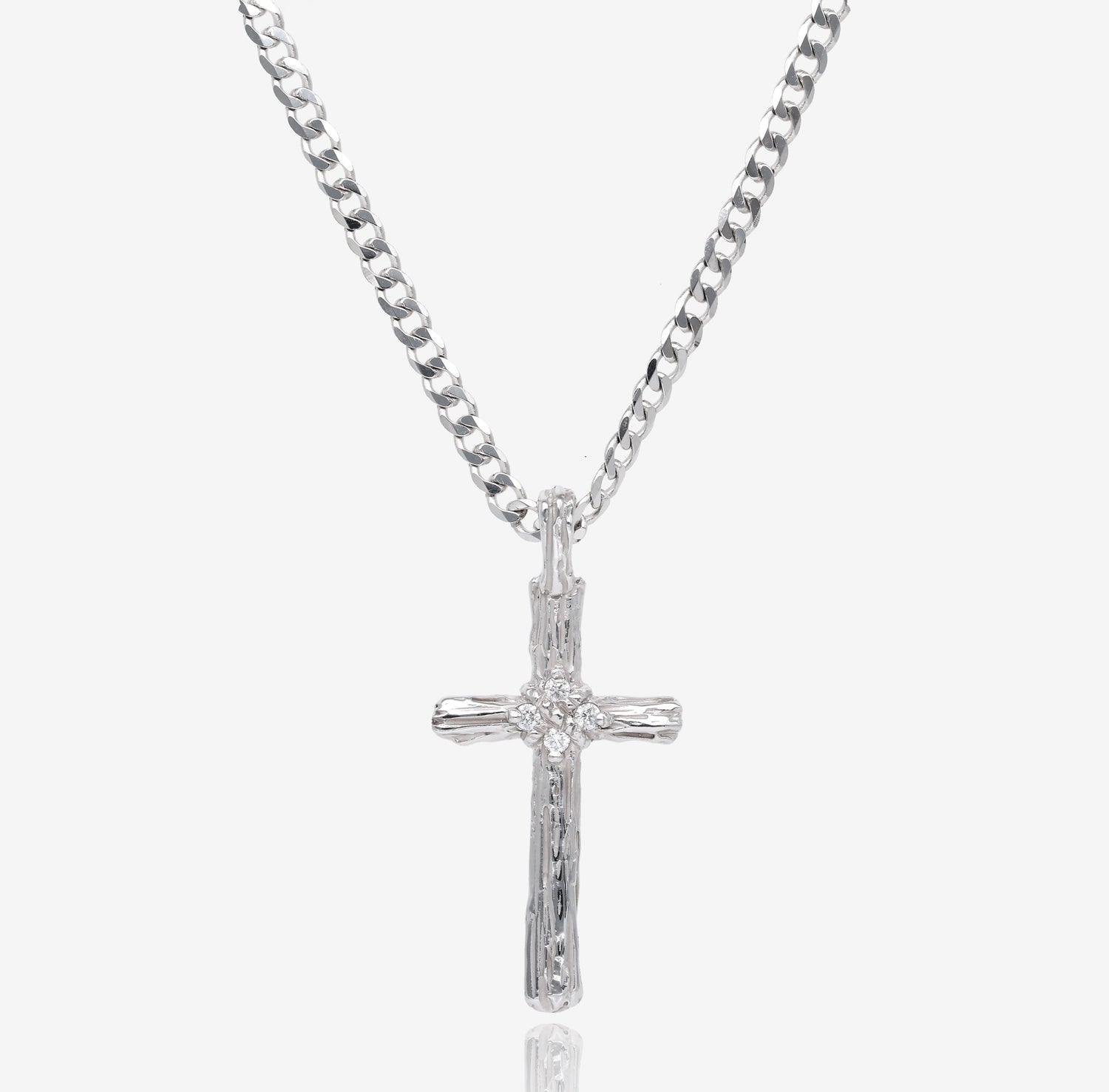 Diamond Driftwood Cross Necklace in 14k White Gold