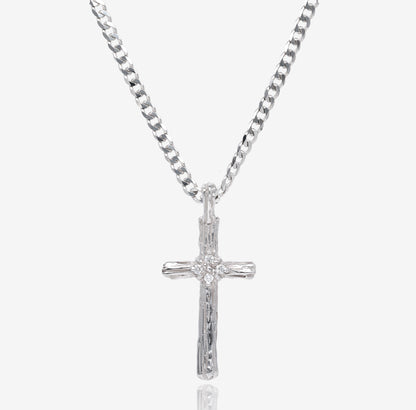 Diamond Driftwood Cross Necklace in 14k White Gold