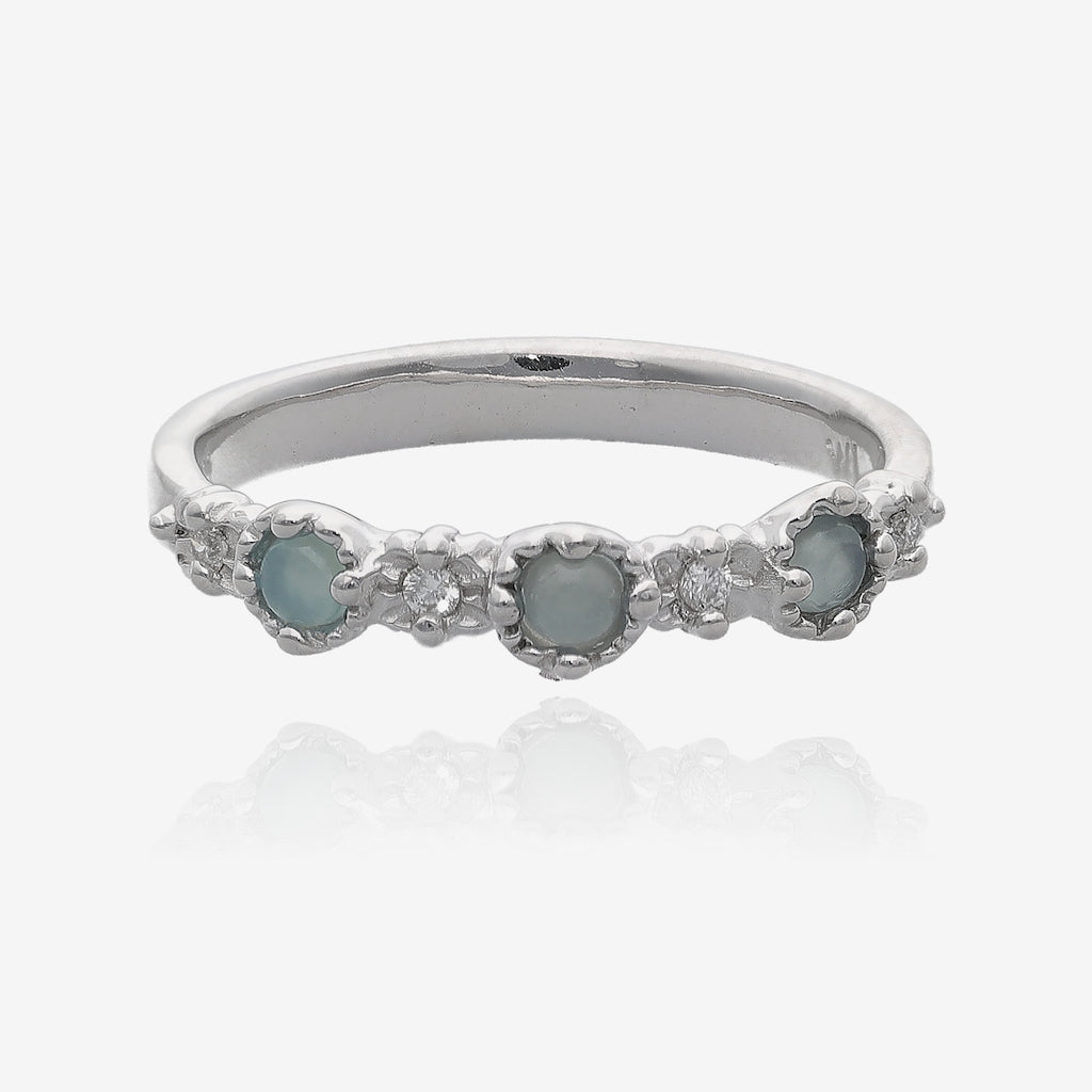 Aquamarine Droplets and Diamond Silver Treasure Band