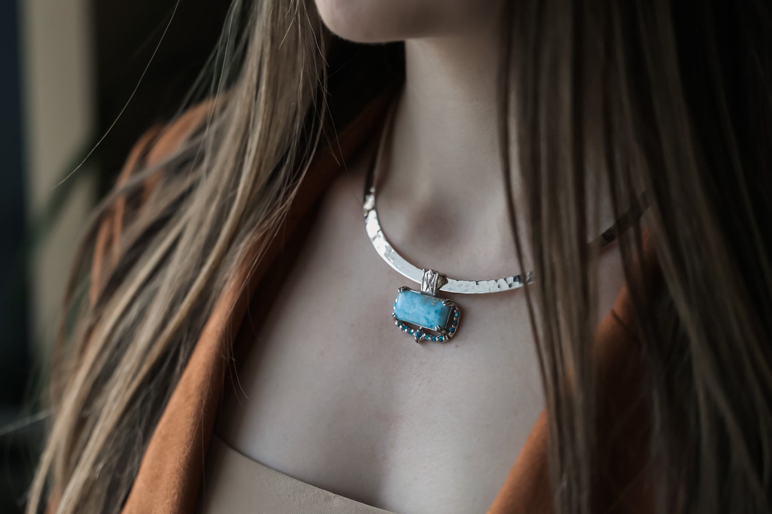 Blue Skies Ahead Larimar and Topaz Collar Necklace