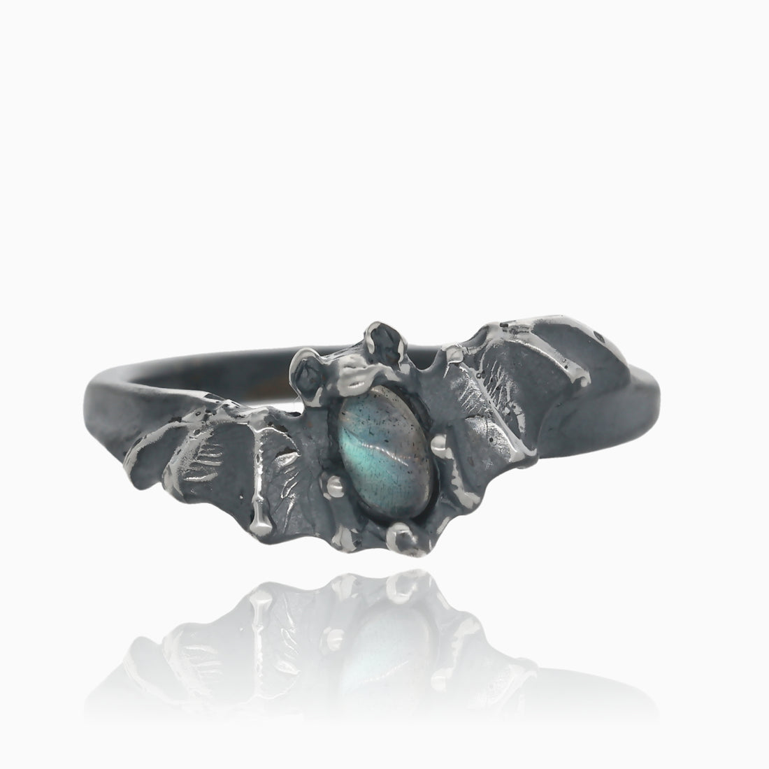 Black Silver Bat Ring in Labradorite
